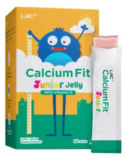 LAC Calcium Fit Junior хүүхдийн кальци, усан үзмийн жель 15 г — 30 савхан — Урд, зүүн талаас